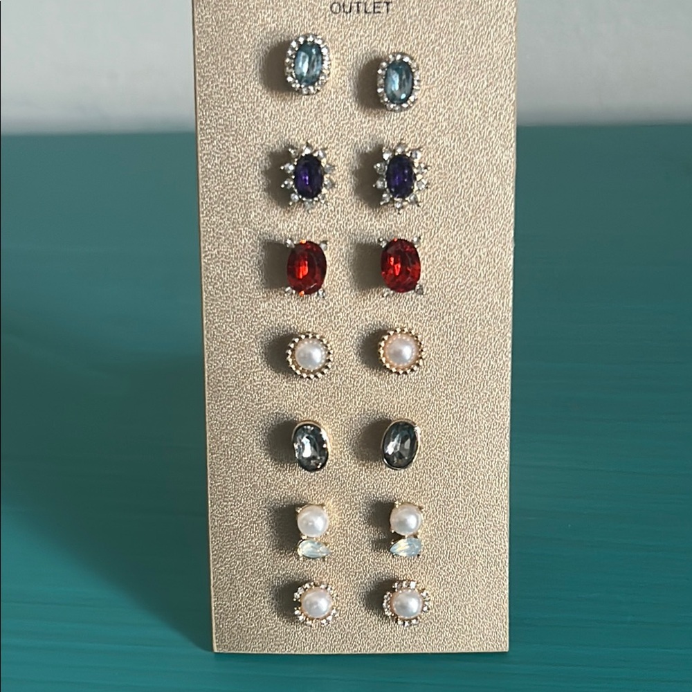 New Loft Outlet Graceful Multi-Color Faux Gemstone Stud Earrings 7 Pair Set